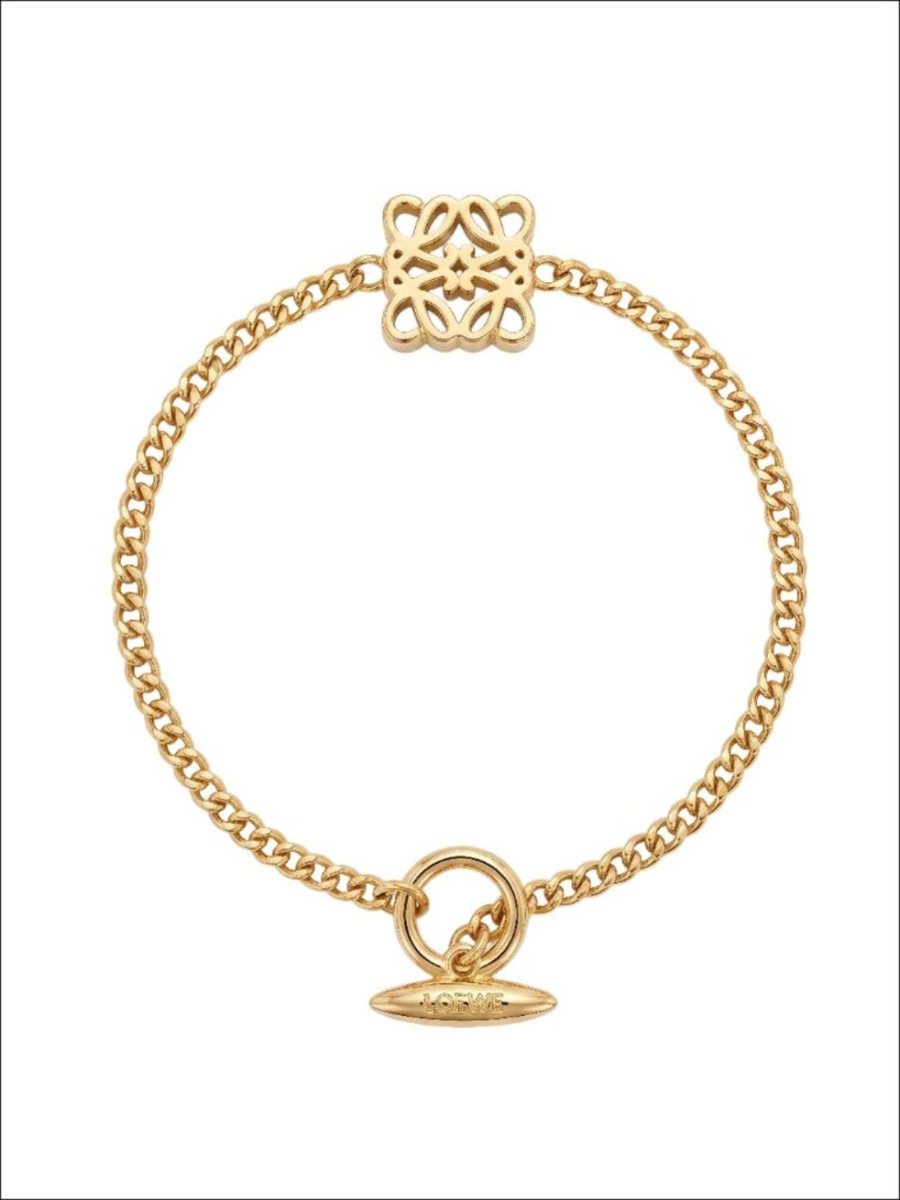 Gold Plated Square Openwork Charm Link Bracelet - OT Toggle Clasp